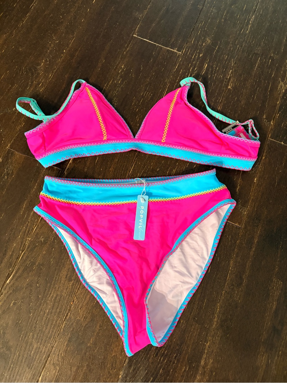 Pink & Turquoise Two-Piece Swim Set